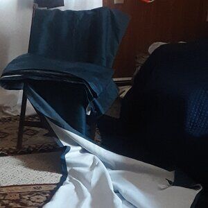 2 West Elm 48W x 84L REGAL BLUE Silk LINED Curtains. FLAW